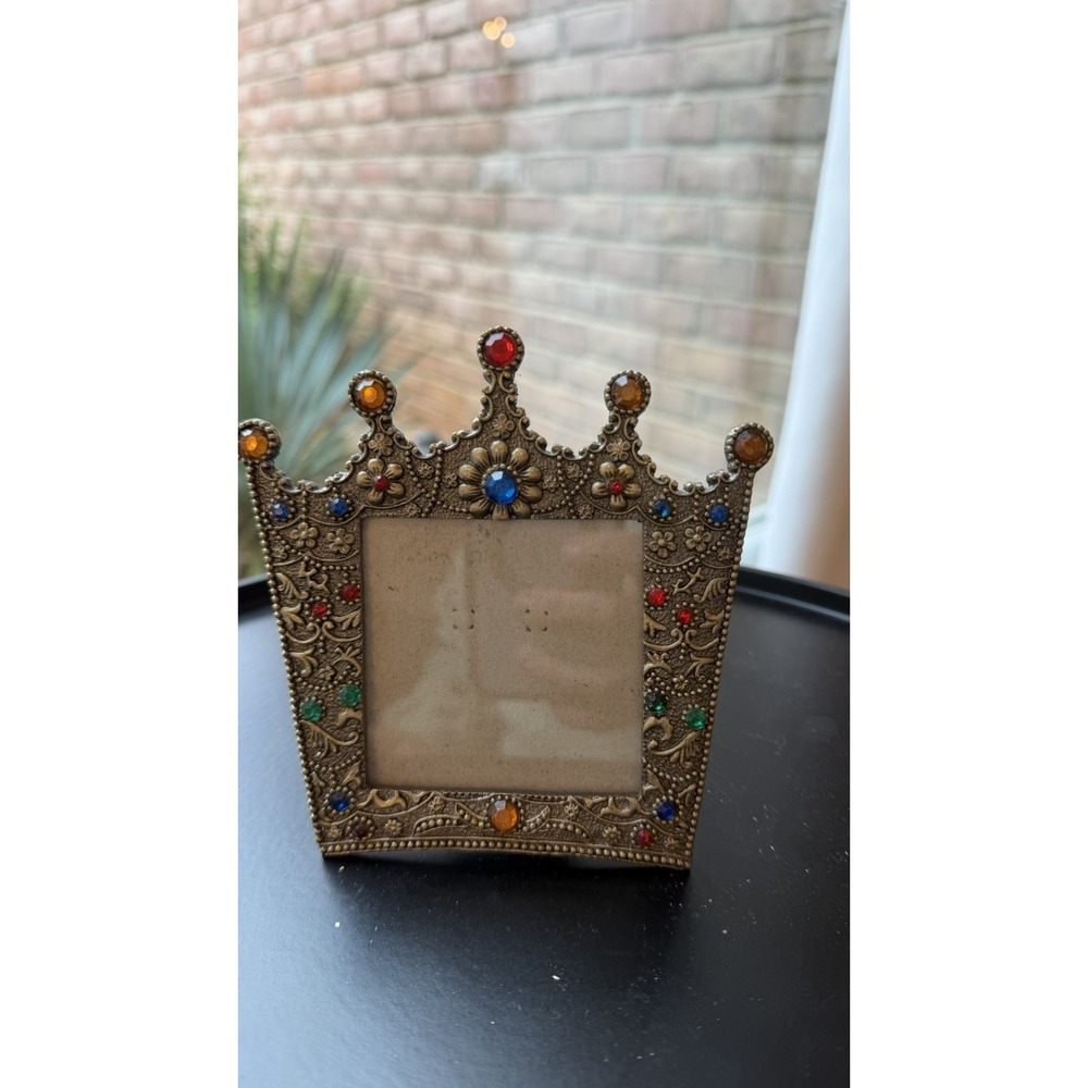Metal Picture Photo Frame Crown Embellished Rhinestone Ornate 3x3 Queen Princess